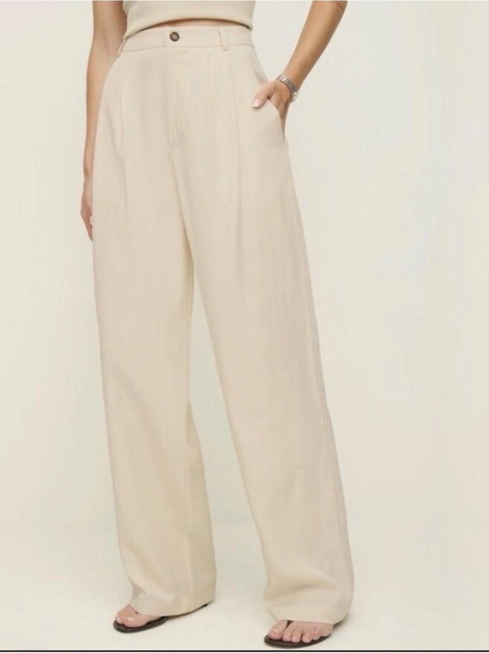 Reformation Mason High-Waist Wide-Leg Cream Trousers